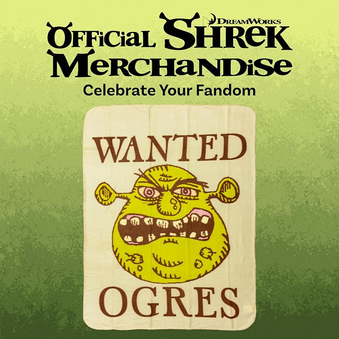 Silver Buffalo DreamWorks Shrek Wanted Ogres, Fleece Throw Blanket, 45x60in | Sign, Soft and Cozy, 180 GSM