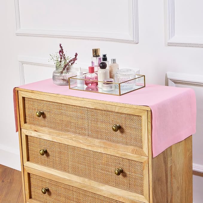 Solino Home 100% Pure Linen Table Runner Pink Lemonade, Fete 14 x 48 in | dresses up dining tables for everyday meals, European flax fibres, a thoughtful housewarming gift, soft, OEKO-TEX Certified