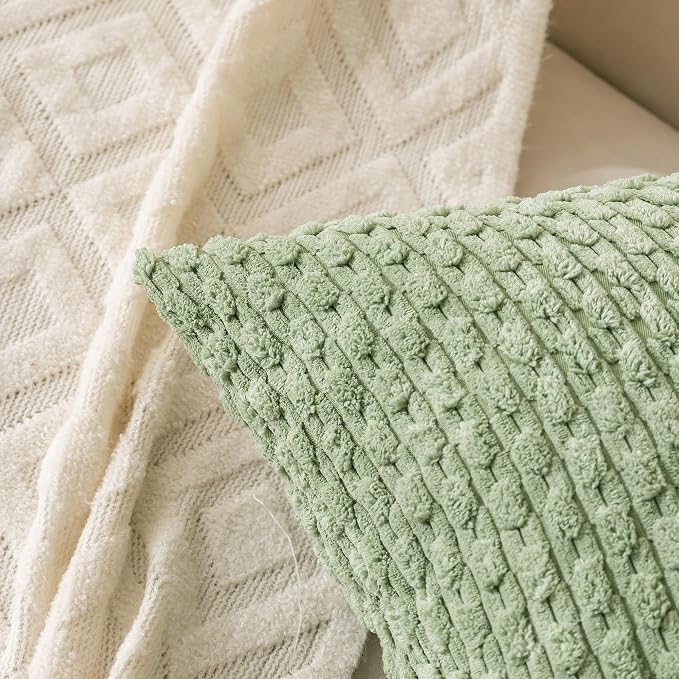 Set of 4 Sage Forest Green Decorative Throw Pillow Covers 22x22 Inch Corduroy Pillow Covers for Bed Couch Sofa Living Room Soft Square Cushion Cases