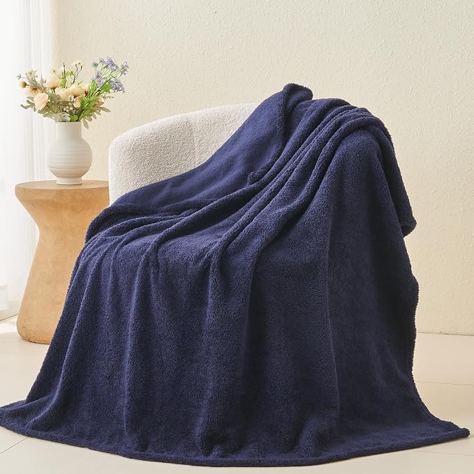 NEWCOSPLAY Knitted Throw Blanket for Couch Sofa Bed, Dark Navy, 90"x90" | Super Soft Plush, Fuzzy Fluffy Microfiber, Lightweight Cozy Blanket for Room Decor, All Season Use