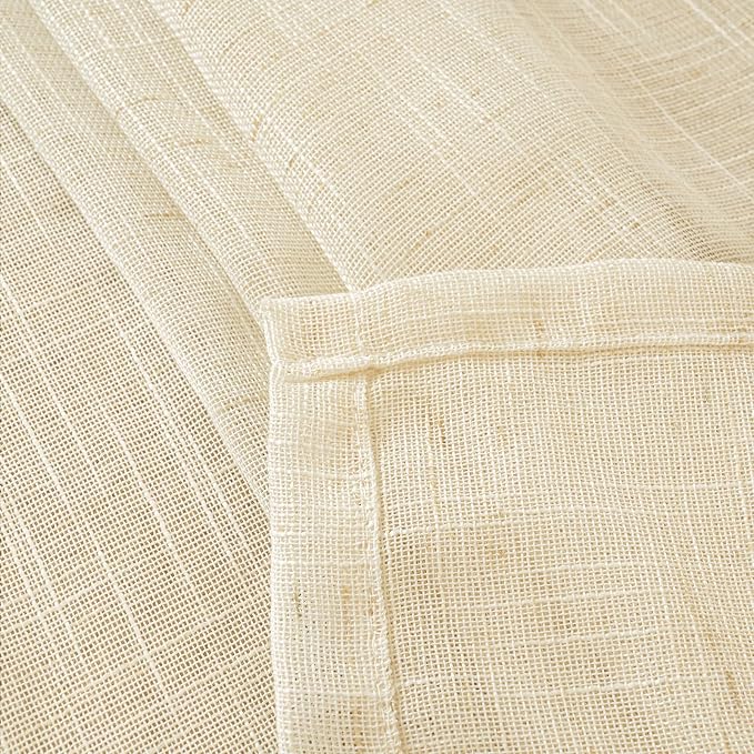 YoungsTex Beige Linen Semi Sheer Curtains 68 Inch Length 2 Panels | Light Filtering Drapes Textured with Rod Pocket Back Tab for Bedroom Living Room Window Lightweight, 2 Panels, 52 X 68 Inch