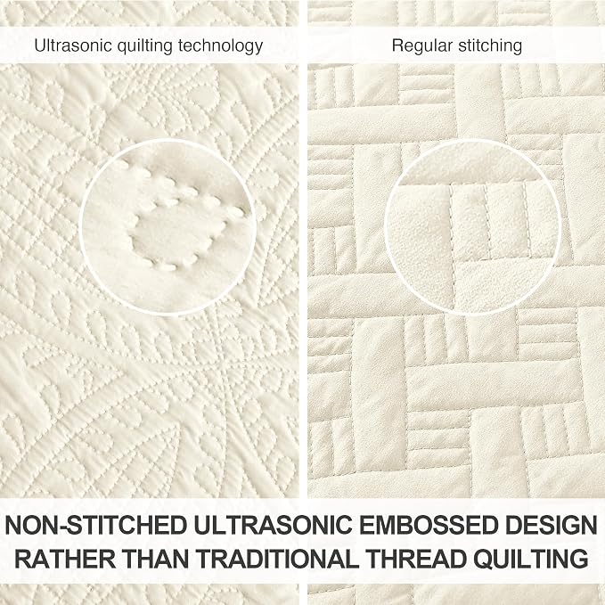 Love's cabin Oversized King Size Quilt Bedding Set Beige Bedspreads - Oversized King Lightweight Bedspread Comforter - Coin Pattern Coverlet for All Season - 3 Pieces (1 Quilt, 2 Pillow Shams)