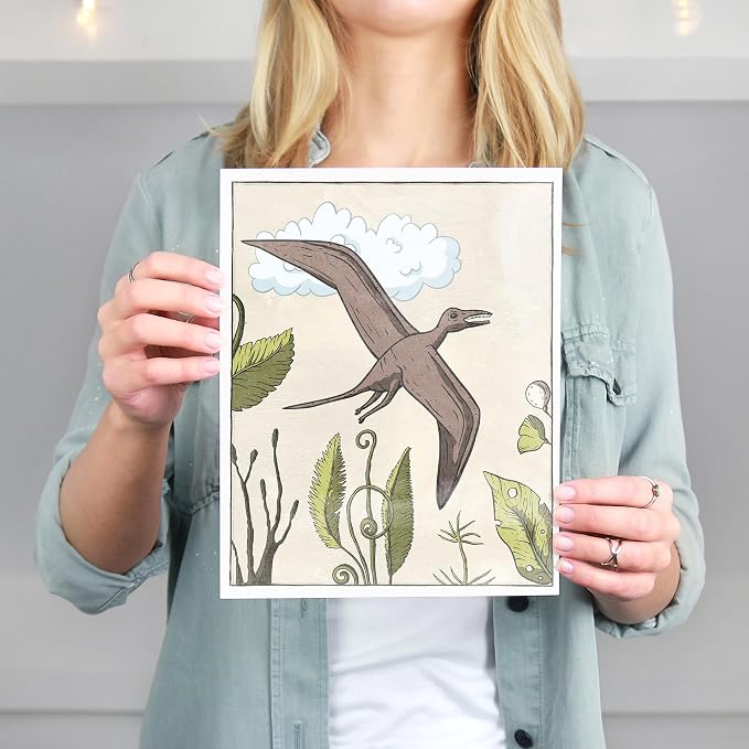 Dinosaurs In Prehistoric Landscapes Art Prints (Set of 6) - Unframed - 11x14 | Ideal Decor for Nurseries, Playrooms, or Classroom Walls | Wall Art to Inspire Wonder and Exploration in Every Glimpse
