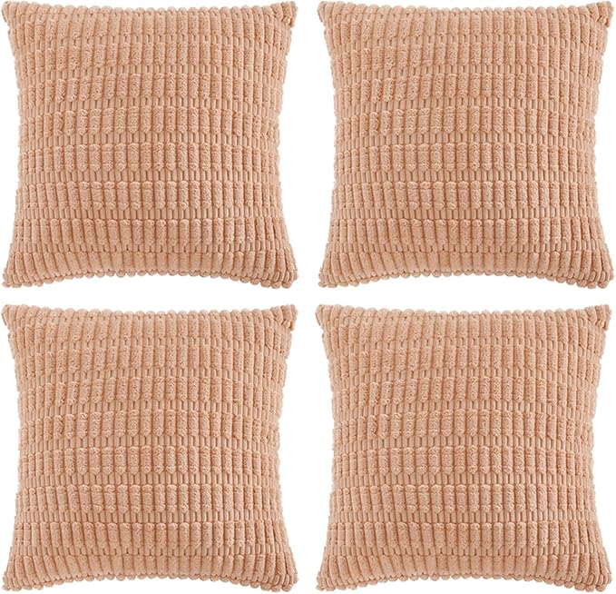 Fancy Homi 4 Packs Decorative Throw Pillow Covers for Living Room Couch Bed, Modern Farmhouse Boho Home Décor Accent Cushion Case, 18" x 18", Peach