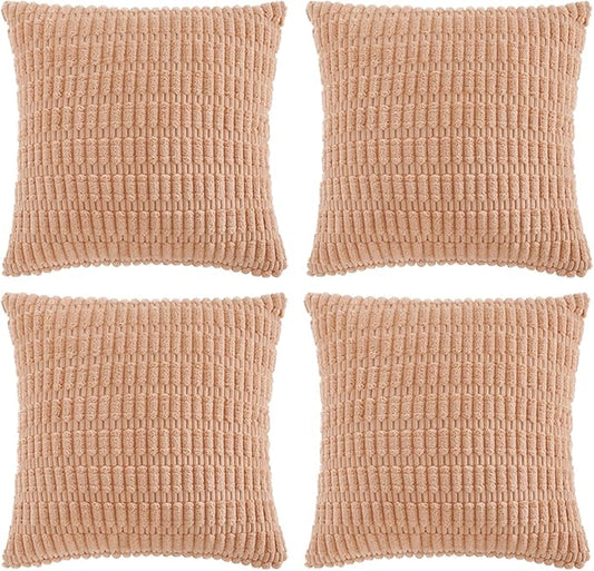Fancy Homi 4 Packs Decorative Throw Pillow Covers for Living Room Couch Bed, Modern Farmhouse Boho Home Décor Accent Cushion Case, 18" x 18", Peach