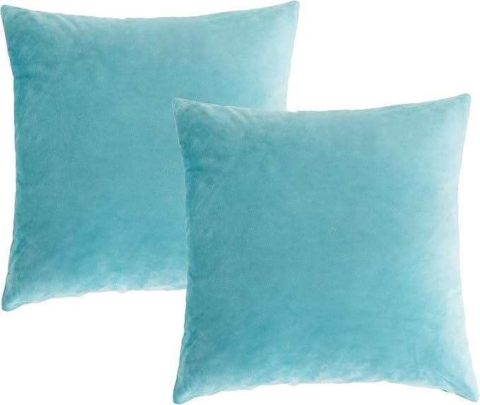 Stellhome Pack of 2 Velvet Pillow Covers Square Decorative Cushion Covers for Bed Couch Sofa Bench, 24 x 24 inch (60 x 60 cm), Dark Cyan