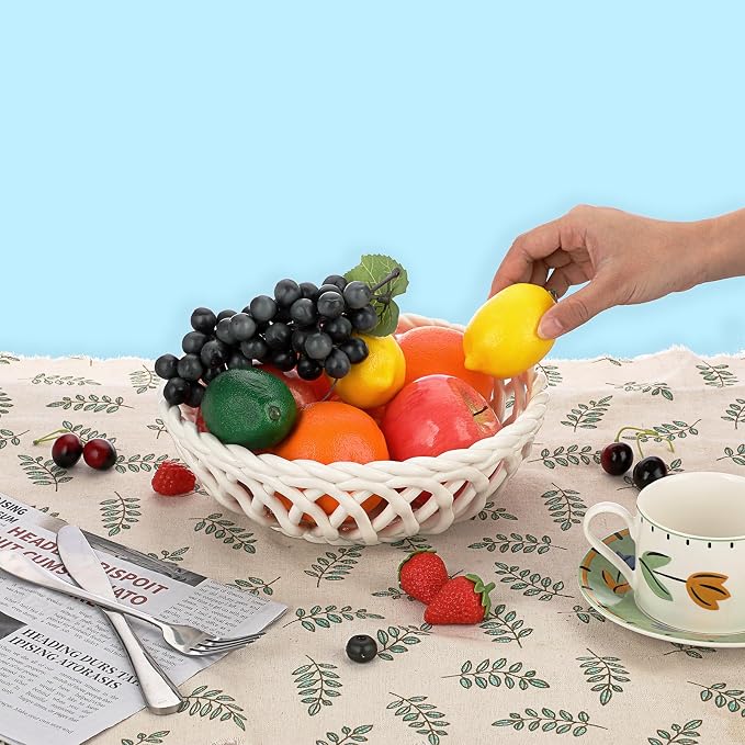 OwnMy Ceramic Fruit Bowl for Kitchen Counter, Round Ceramic Fruit Basket
