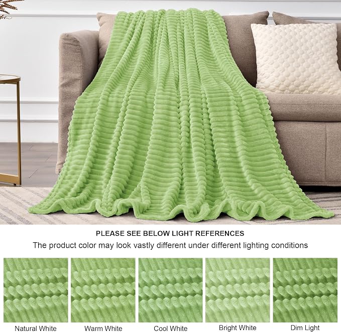BEDELITE 3D Ribbed Jacquard Green King Size Blankets for Bed, 108x90 Inch | Soft Warm Decorative Fluffy Blanket, Cozy Fuzzy Lightweight Plush Fleece Throw Blankets for Bed, Room Decor, Gift for Women
