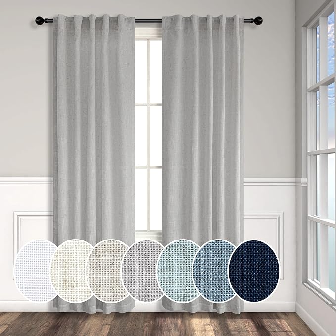 Grey Curtains 38 Inch Wide for Bedroom 2 Panels Rod Pocket Back Tab Loops Semi Privacy Sheer Linen Cotton Textured Light Filtering Light Gray Curtains for Living Room Farmhouse Decor 38 Width 96 Long