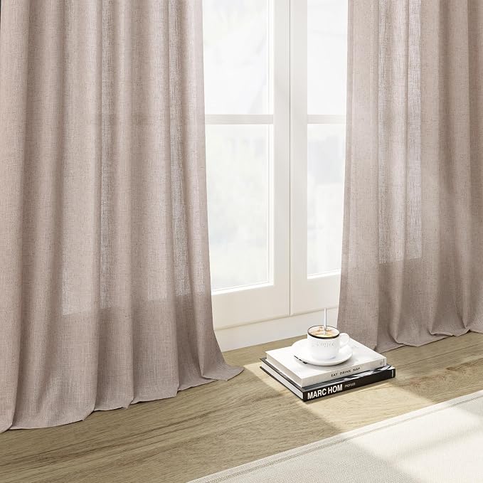 Oatmeal Linen Curtains 90 Inch Length 2 Panels Set for Living Room Rod Pocket Back Tab Window Drapes Light Filtering Modern Farmhouse Curtain 90 Inches Long for Dining Room Bedroom Nursery 52x90