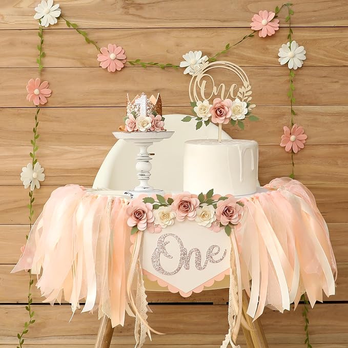 JUIIZAY First Birthday Decorations for Girl 1st High Chair Banner