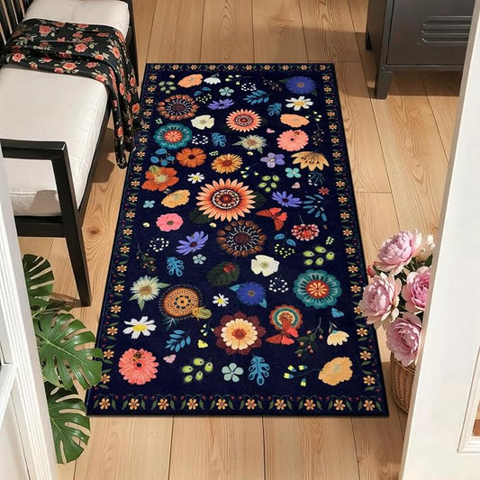 Ciicool 2x4 Small Rug for Entryway Runner Kitchen Floral Washable Area Rugs | Low Pile Soft Boho Non Slip Carpet for Entrance Hallway Laundry Bedroom Carpets