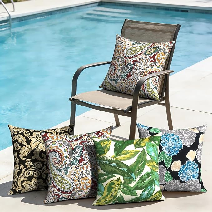 Outdoor Pillow Covers Waterproof 20x20 Inch Set of 2 Peony Garden Decorative Outside Patio Furniture Cushion Cases Decor for Porch Garden