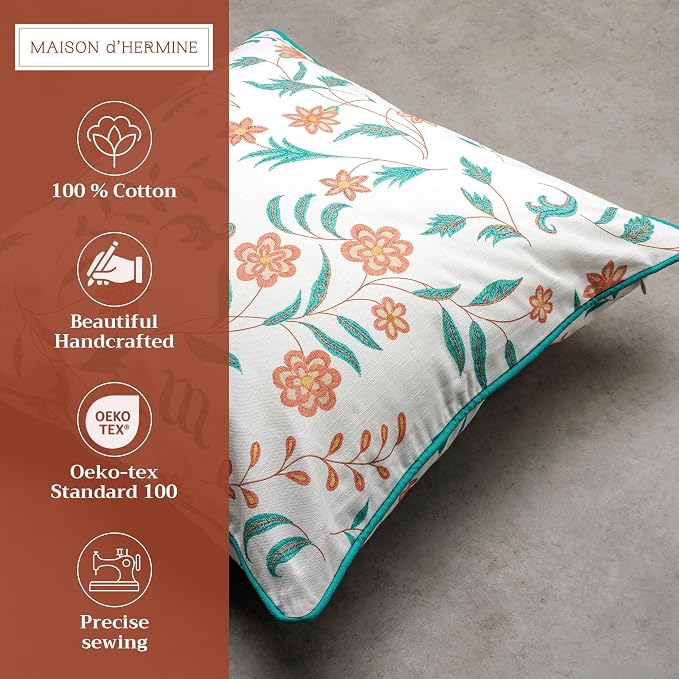 Maison d' Hermine Throw Pillow Covers 100% Cotton (18" x 18" - Pack of 1)