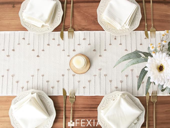 FEXIA Boho Table Runner for Home Decor 12x90 Rustic Macrame Decoration | 90 Inches Long with Tassels Rustic Table Runner Macrame Burlap Centerpieces for Living Dining Room Bedroom for Baby Shower