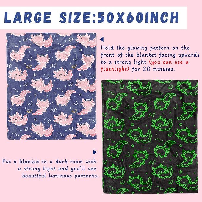 GEULAY Axolotl Blanket for Toddler Girls, 40x50 Inches | Small, Flece Throw, Axolotl Toys, Kids Room Decor, Birthday Gift, Ages 2-10