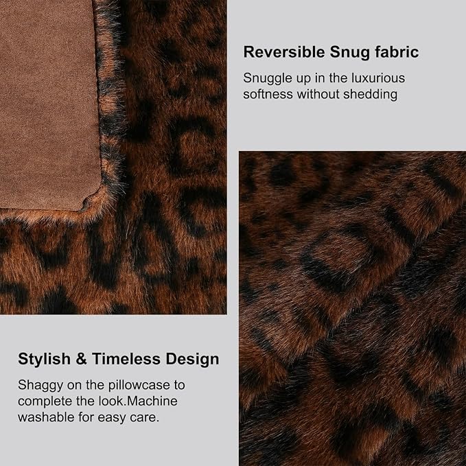 cygnus Dark Brown Leopard Pillow Covers | Soft Faux Fur Cheetah Print Pillowcase 18x18 inch, Animal Decorative Throw Pillow Covers for Couch Sofa Bedroom