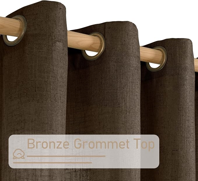 Semi Sheer Linen Curtains 45 Inches Long for Bedroom 2 Panels | Dark Brown, Light Filtering Panels, Linen Textured, Curtains for Kitchen, Chocolate Decor, Bronze Grommet, 52 x 45 Inch