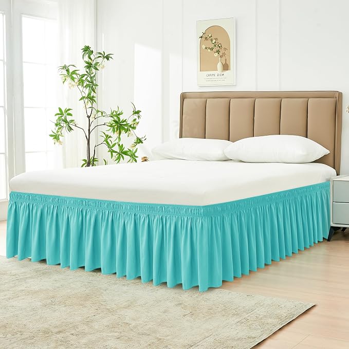 Wrap Around Bed Skirt Dorm Twin & Twin XL 15" Drop-Elastic Dust Ruffle | Adjustable Pleated Bedskirt-Easy Fit Wrinkle Resistant-Washable Hotel Quality-College Dorm Apartment Guest Bedroom Aqua