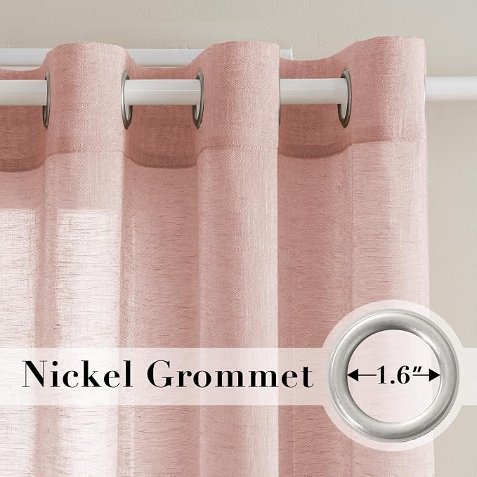 H.VERSAILTEX Linen Curtains Natural Blended Curtain Panels for Living Room/Light Reducing Linen Semi Sheer Curtains 84 inch Length 2 Panels Set Nickel Grommet Window Panels, 52" x 84", Baby Pink