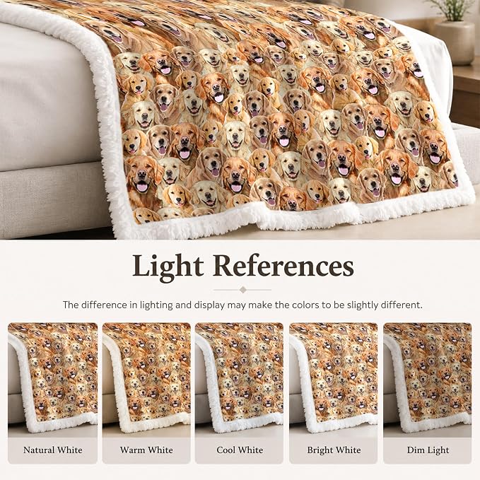 BlessLiving Golden Retriever Throw Blanket Dense Blanket | Sherpa; Soft; BlessLiving Golden Retriever Throw Blanket Dense; with; Dog; Patterns; Fleece; Couch; Bed; Cozy; Warm