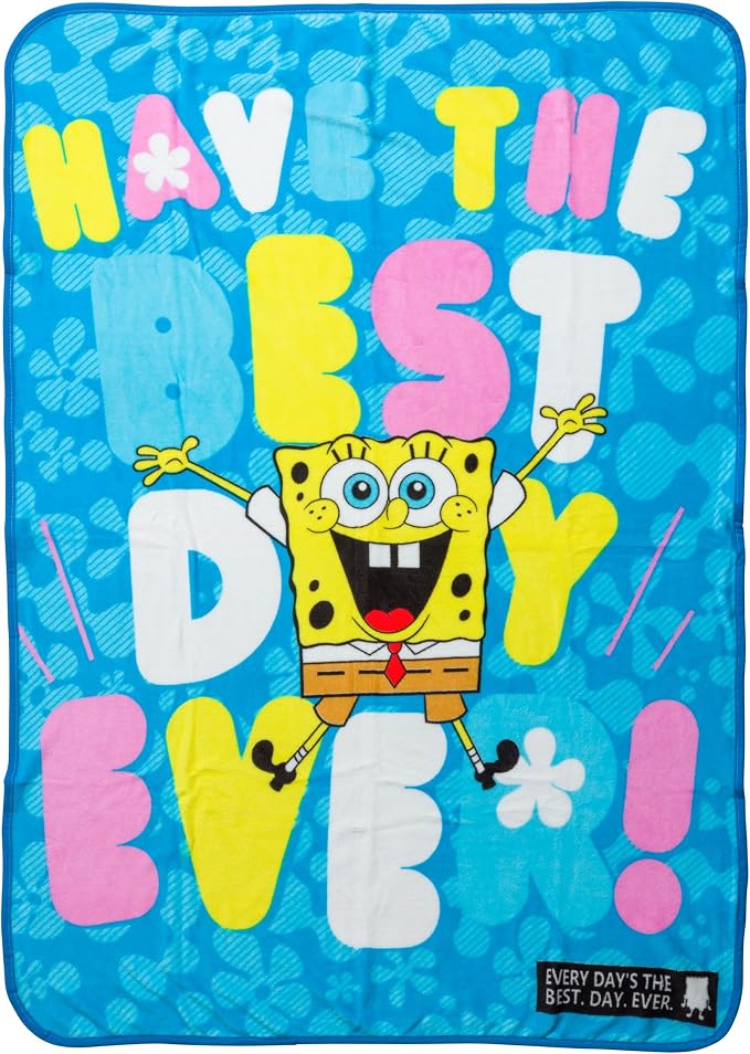 Silver Buffalo Spongebob Squarepants, Fleece Throw Blanket, 45x60in | Nickelodeon, Have the Best Day Ever, Flannel, 180 GSM