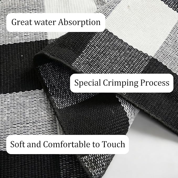 Buffalo Plaid Outdoor Rug 3x5 Ft Black and White Checkered Area Rug Washable Doormats Indoor Outdoor Rugs for Layered Front Door Mats, Porch, Entryway, Kitchen, Farmhouse