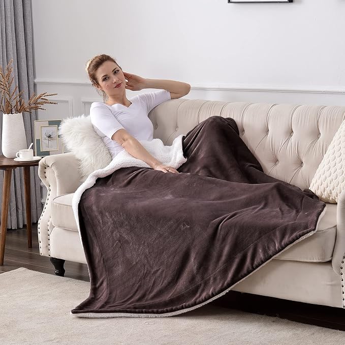 SOCHOW Sherpa Fleece Throw Blanket, Brown, 50x60 inches | Reversible Super Soft Luxurious Plush Blanket Throw Size