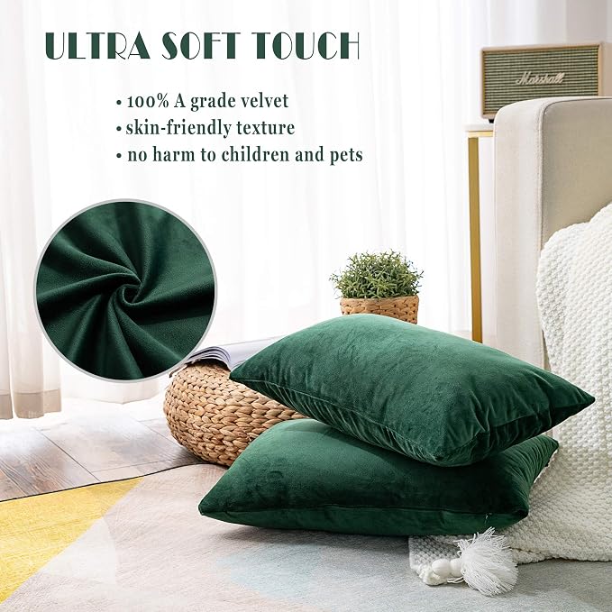 Stellhome Pack of 2 Throw Pillow Covers Rectangle Super Soft Solid Velvet Pillowcase for Bed Couch Sofa Bench, 12 x 20 inch (30 x 50 cm), Olive