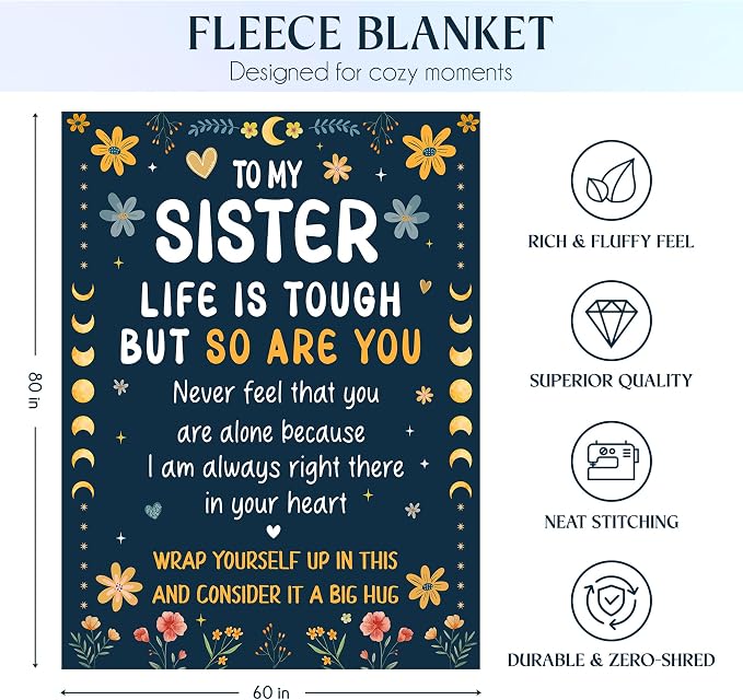 WRAPIX Mothers Day Sister Gifts for Women - Life is Tough But So are You Super Soft Fleece Throw Blanket for Couch Bed 60x80 in - Mother's Day Graduation Sister Birthday Gifts for Women Sisters