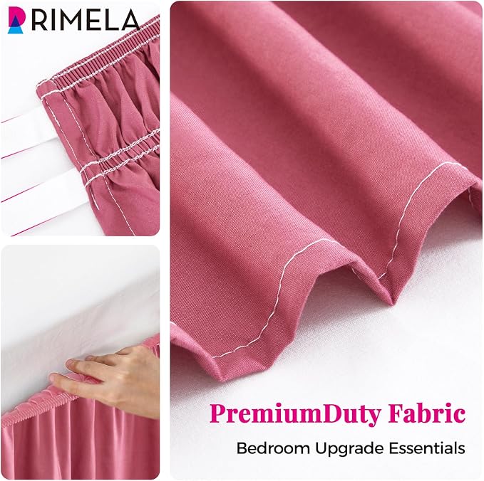 Dusty Red Bed Skirt King Size 15" Drop, Elastic Wrap Around Bedskirt | Solid Ruffled, Easy to Use, No Mattress Lifting, Wrinkle & Fade Resistant, with Adhesive Strips, Machine Wash/Dry/Iron