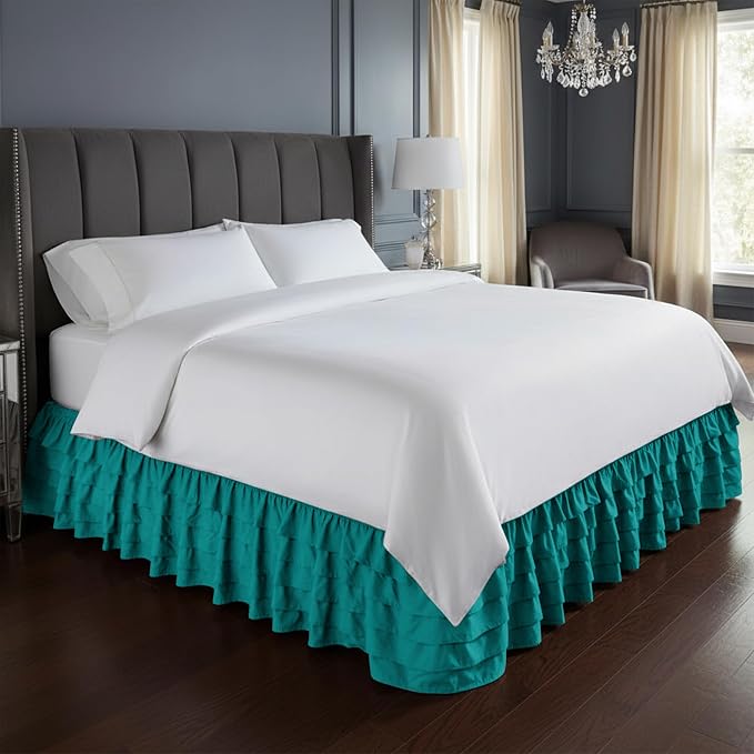 Elegant Comfort Luxurious Premium Quality 1500 Thread Count Wrinkle and Fade Resistant Egyptian Quality Microfiber Multi-Ruffle Bed Skirt - 15inch Drop, King, Turquoise