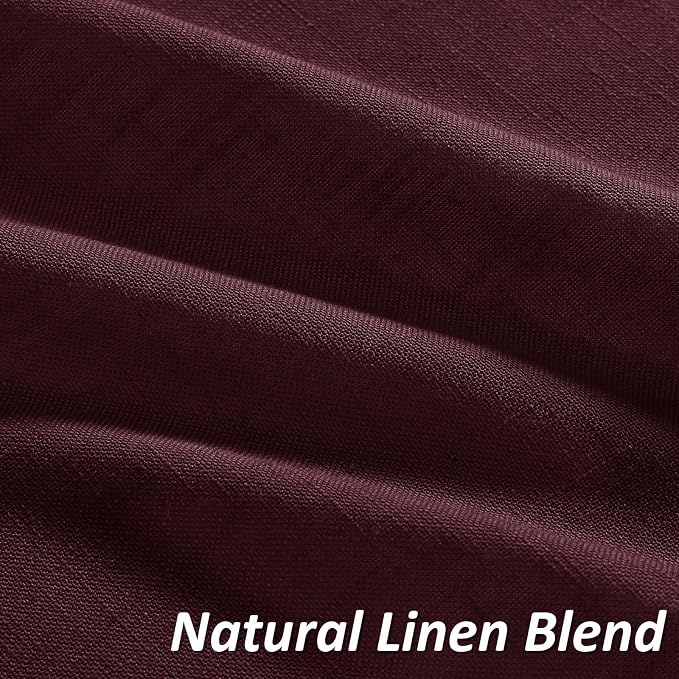Burgundy Linen Curtains 96 Inches Long 2 Panel Set Rod Pocket Semi Sheer Dining Room Cozy Bedroom Decor Cotton Look Country Rustic Farmhouse Boho Curtains 52x96
