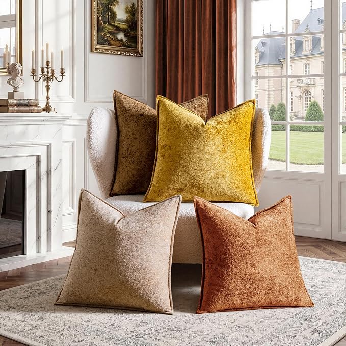 a moment Throw Pillow Covers 18X18 Inch 4 Packs,Soft Velvet Decorative Pillow Cases with 3D Ice Flower,Texture Modern Accent Cushion Covers for Sofa Couch Home Decor Maple Dusk