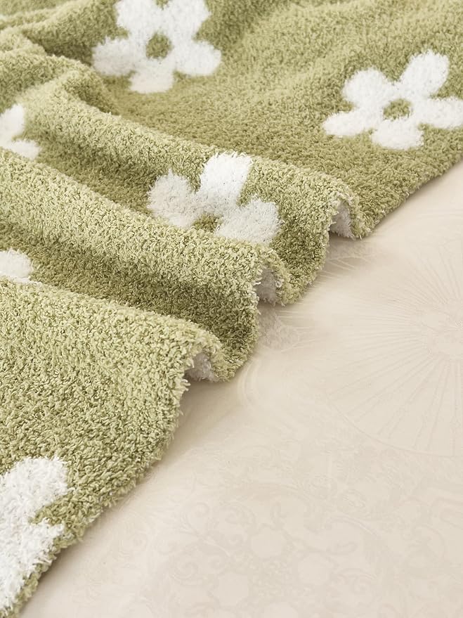Ultra Soft Cozy Sunflower Knitted Throw Blanket Fluffy Microfiber Checkerboard Bed Blanket Lightweight Both Sides Blanket for Couch Sofa Bed (Sage Green, Throw 50“x60”)