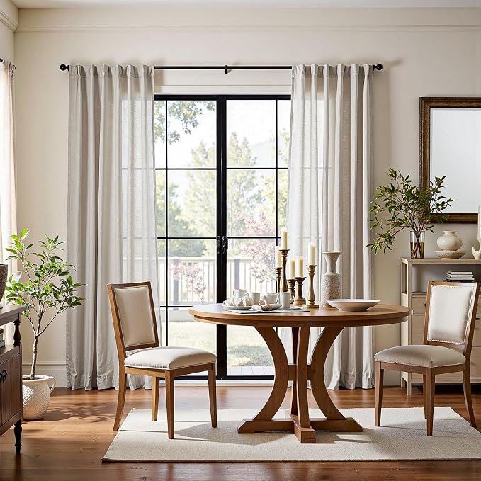 jinchan Linen Curtains Light Filtering Back Tab 50x84 Inch 2 Panels | Semi Sheer Curtains 84 inch length for Bedroom Living Room, Modern Farmhouse Drapes with Rod Pocket, Natural Boho Curtains