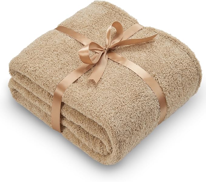 NEWCOSPLAY Knitted Throw Blanket for Couch Sofa Bed, Khaki, 90"x90" | Super Soft Plush, Fuzzy Fluffy Microfiber, Lightweight Cozy Blanket for Room Decor, All Season Use