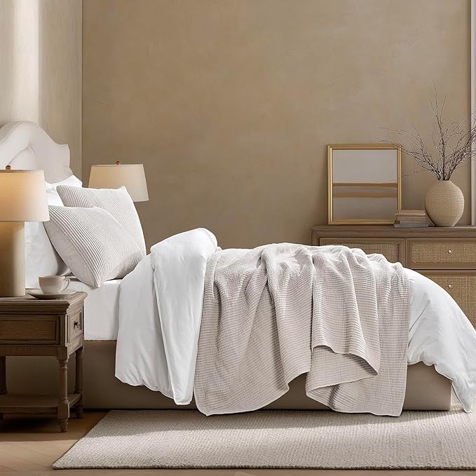 EVERGRACEHOME Cotton Ribbed Matelassé Coverlet Set, King Size, Birch | Soft Lightweight Bedspread, 3 Pieces, Breathable Cozy Oversized Quilted Bedding Set for All Seasons, with 2 Pillow Shams