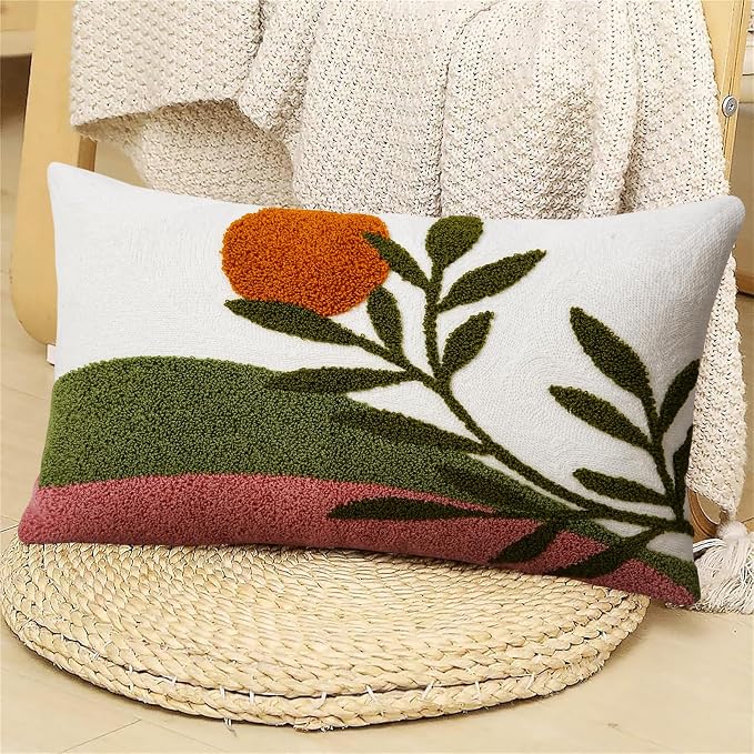Adabana Boho Lumbar Pillow Cover 12x20 Inch Embroidered Throw Pillow Cover