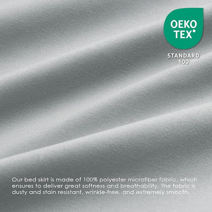 FreshCulture King Bed Skirt, Dust Ruffle for King Size Bed, Easy Fit with 22-Inch Tailored Drop, Elastic Wrap Around Bed Skirt King Size, Hotel Quality Bed Skirts for Adjustable Bed (Light Grey)