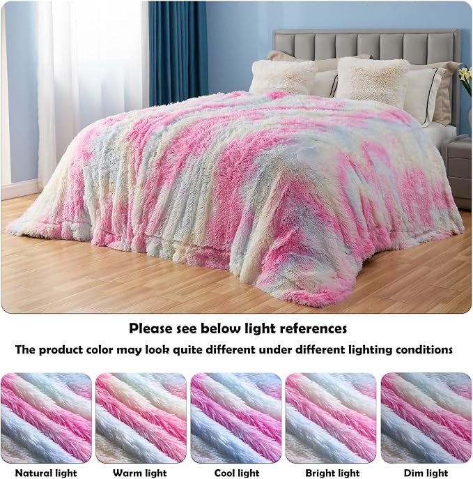 GONAAP Fuzzy Faux Fur Throw Blanket for Couch, Tie-dye Rainbow, 50"x60" | Warm Cozy Plush Shaggy Decorative Reversible Thick Non-Heated Fleece Blanket for Sofa Bed, Gift for Women Men, All Season Use