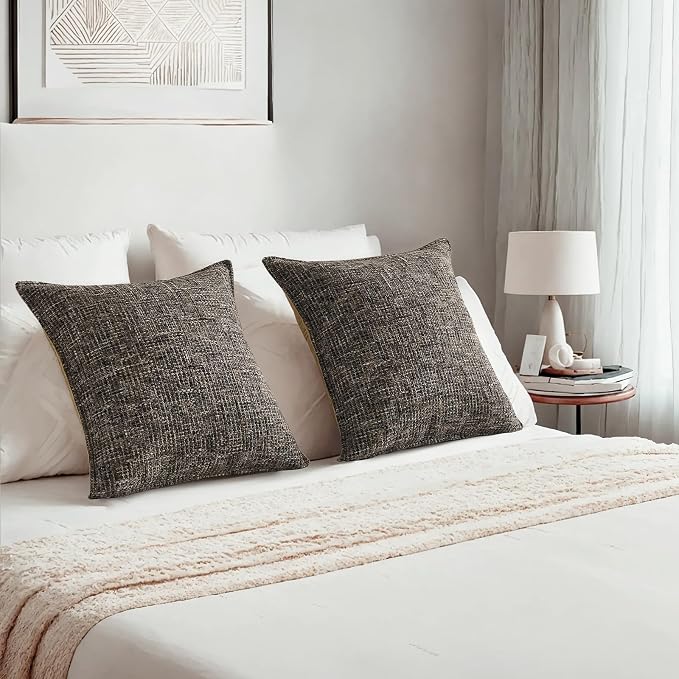 HAUSSY Pack of 2 Chenille Tweed Throw Pillow Covers 26x26 Inch, Coffee