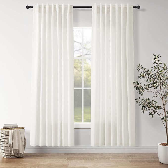 Neutral Linen Curtains 80 Inch Length for Living Room Light Filtering Semi Sheer Curtain Coastal Modern Farmhouse Decor Drapes for Bedroom Back Tab and Rod Pocket 52x80, 2 Panels