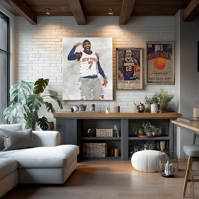 Carmelo Anthony Basketball Canvas Wall Art, Sports Player Poster, 16x20 | Abstract splash ink athletic artwork, motivational sports wall decor for teen boys room, bedroom, living room, gym or office
