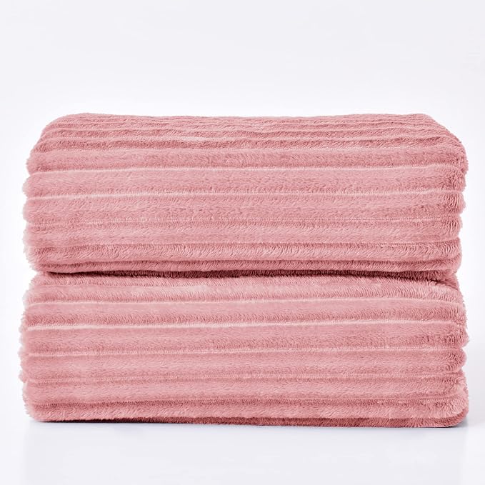 BEDELITE 3D Ribbed Jacquard Pink King Size Blankets for Bed, 108x90 Inch | Soft Warm Decorative Fluffy Blanket, Cozy Fuzzy Lightweight Plush Fleece Throw Blankets for Bed, Room Decor, Gift for Women