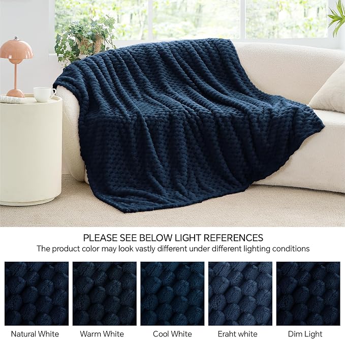 BEDELITE Navy Queen Blanket for Bed, Soft Cozy Gifts for Women, 90 * 90 | 3D Jacquard Decorative Fleece Blanket, Super Soft Plush Throws, Cute Birthday Gift for Women & Men, Suitable for All Seasons