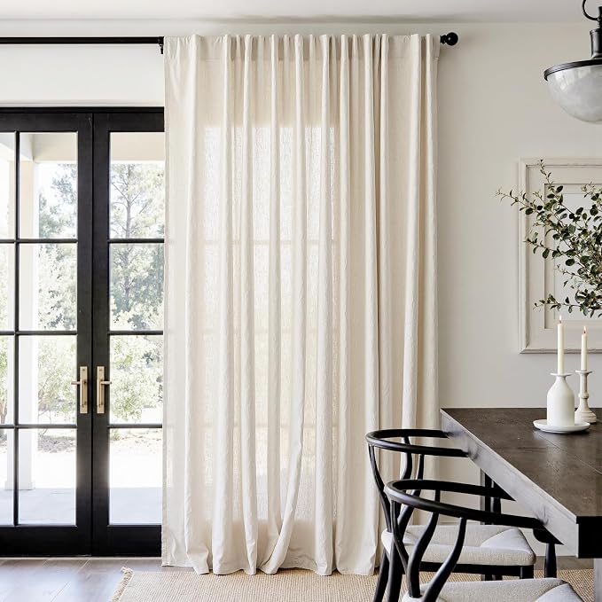 jinchan Linen Curtains Light Filtering Back Tab 100x90 Inch 1 Panel Beige | Semi Sheer Curtains 90 inch length for Bedroom Living Room, Modern Farmhouse Drapes with Rod Pocket, Natural Boho Curtains