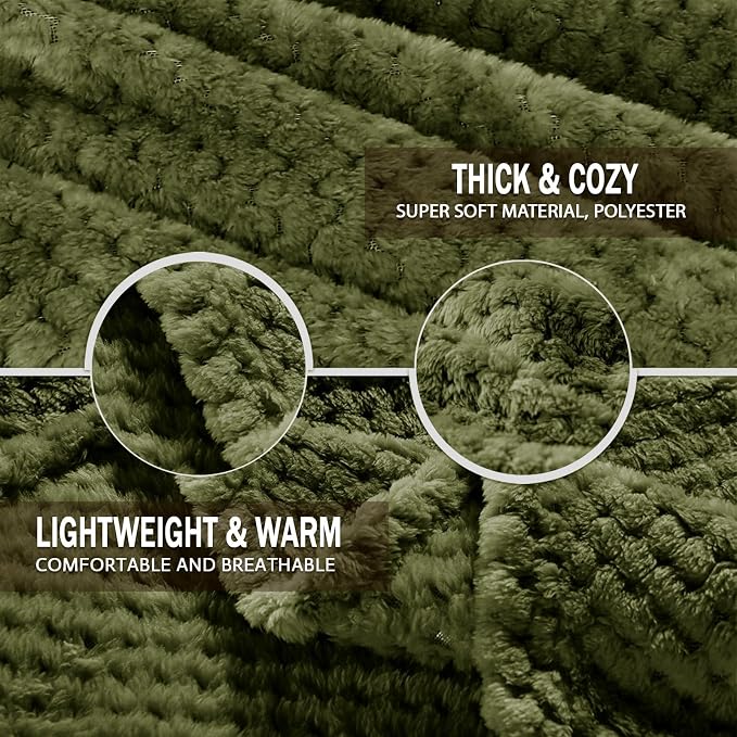 Exclusivo Mezcla Large Waffle Fleece Throw Blanket for Couch, Olive | Lightweight Soft Blanket for Sofa, Bed, Living Room, Plush Fluffy Throw for Home Decor, Travel, All Season, 50x70 Inches