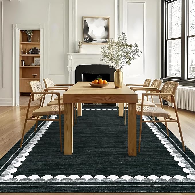 COZYLOOM Washable Rugs 9x12 Area Rug for Living Room, Non Slip Non Shedding Modern Solid Rug Stain Resistant Low Pile Minimalist Carpet Foldable Thin Mats for Bedroom, Dining Room, Nursery, Black