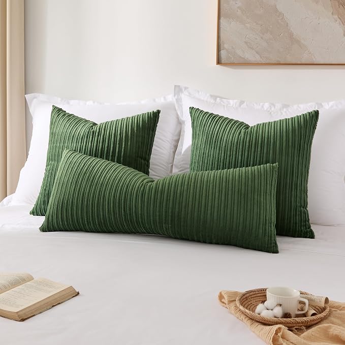 Kevin Textile Striped Corduroy 14”x36” Pillow Cover 1 Pack, Moss Green